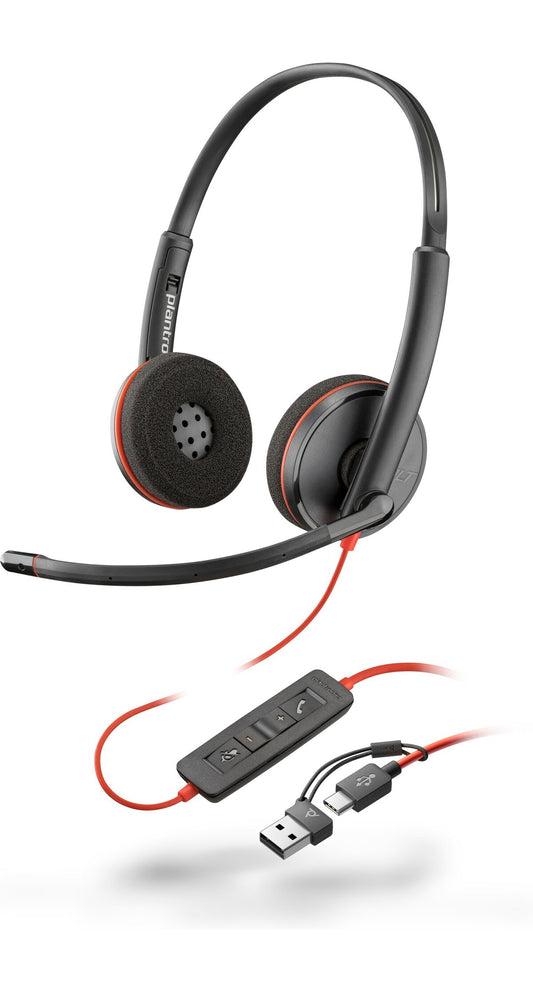 Poly Blackwire 3220 Stereo USB-C Headset +USB-C/A Adapter
